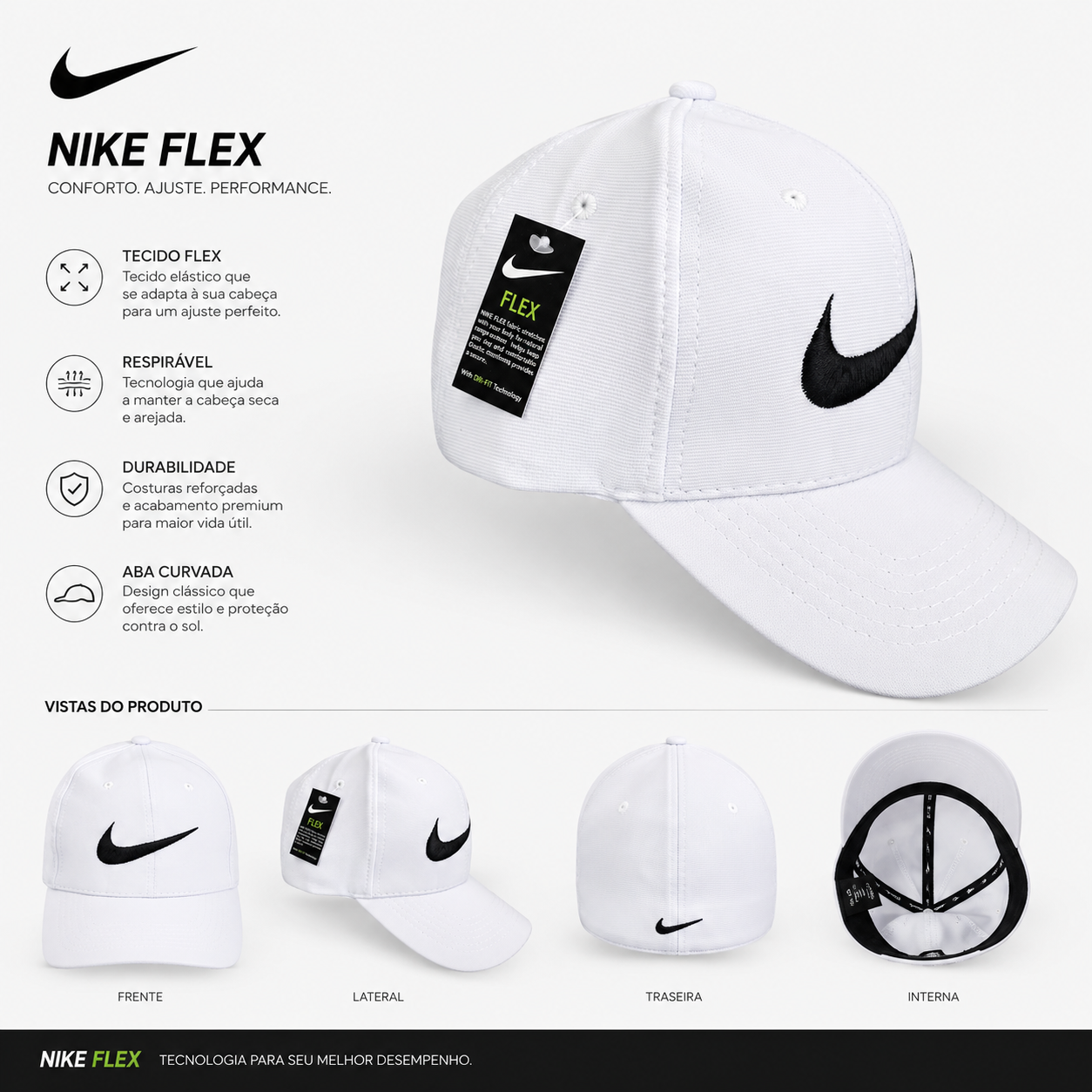 Gorra Nike Blanca Unisex – Tecnología Flex y Máximo Confort Nike/Adidas